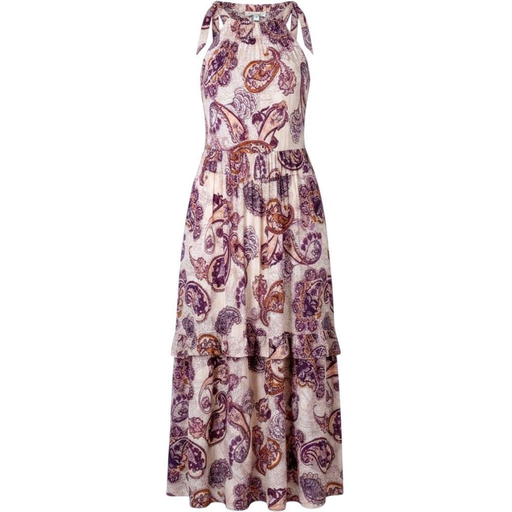 NWT Band of the Free Liliane Purple Paisley Boho Tiered Maxi Dress Shimmer XS
